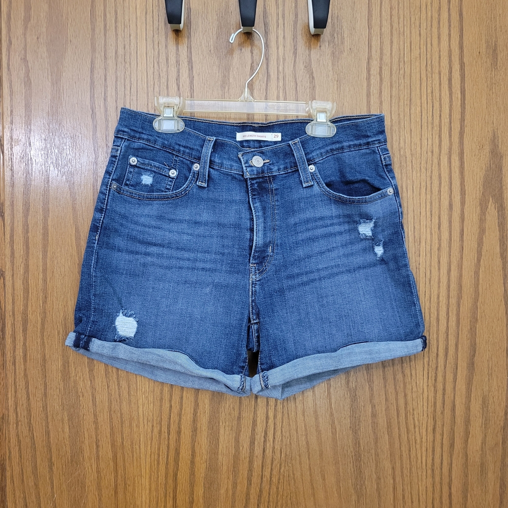 Levi's Dark Blue Distressed Jean Shorts